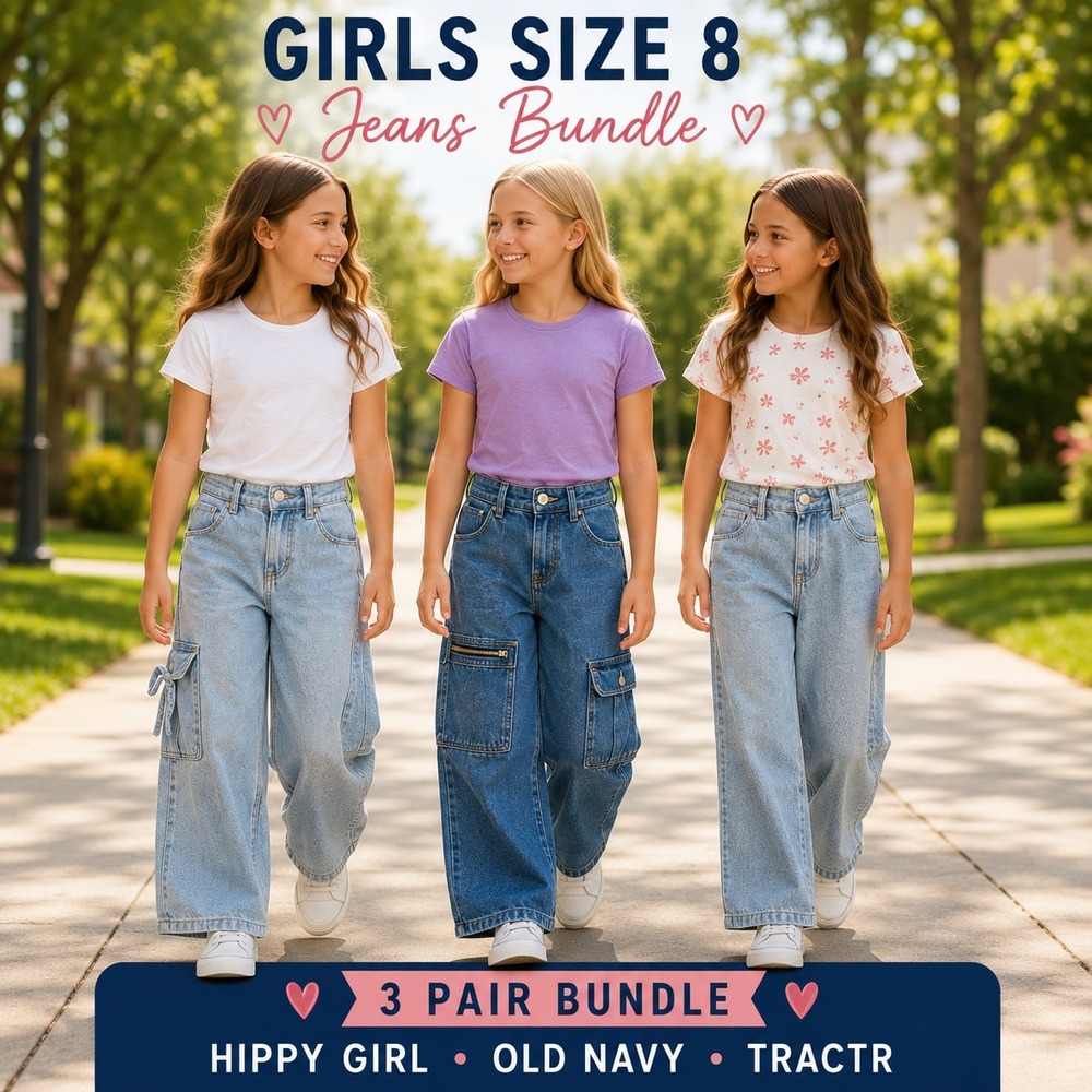Girls Size 8 Jeans Bundle Old Navy Tractr Hippie Girl Wide Leg